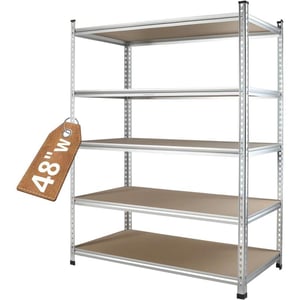 WORKPRO 5Tier Storage Shelving Unit 48W x 24D x 72H Adjustable Storage Rack Heavy Duty Aluminum Alloy Shelf 2750 lbs Load Capacity Total for Garage Kitchen Bathroom Warehouse W0820612 48u201DW x 24u201DD x 72u201DH