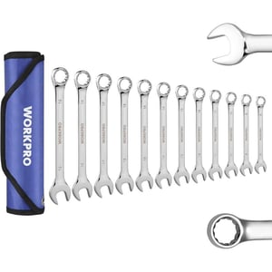 WORKPRO 12Piece Combination Wrench Set Metric 819mm Premium CrV Wrench Sets 12PT Mirror Polish Chrome Plating with Organization BagMetric