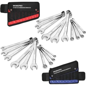 WORKPRO 12Piece Combination Wrench Set Metric 819mm Premium CrV Wrench Sets 12PT Mirror Polish Chrome Plating with Organization BagMetric amp SAE