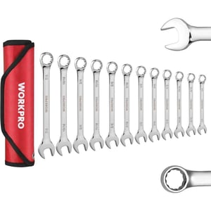 WORKPRO 12Piece Combination Wrench Set Metric 819mm Premium CrV Wrench Sets 12PT Mirror Polish Chrome Plating with Organization BagSAE