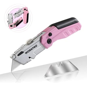 WORKPRO Folding Utility Knife QuickChange Pink Box Cutter with Blade Storage Compartment Hidden in Lightweight Aluminum Diecast Handle 12 Extra Blades Included  Pink RibbonWORKPRO Folding Utility Knife QuickChange Pink Box Cutter with Blade Storage Compartment Hidden in Lightweight Aluminum Diecast Handle 12 Extra Blades Included  Pink Ribbon