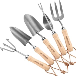 WORKPRO Garden Tool Set 5 Piece Heavy Duty Steel Gardening Tools Kit with Wooden Handle Includes Hand Trowel Transplanter Weeder Hand Fork and Hand Rake Gardening Gifts for Women MenWORKPRO Garden Tool Set 5 Piece Heavy Duty Steel Gardening Tools Kit with Wooden Handle Includes Hand Trowel Transplanter Weeder Hand Fork and Hand Rake Gardening Gifts for Women Men