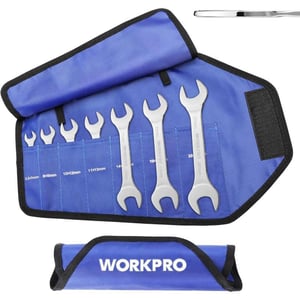 WORKPRO Metric SuperThin Open End Wrench Rollup Set 7PCS 55 to 23 mm UltraSlim Thin Wrench Set with Organizer Pouch for Thin Nuts Narrow SpacesMetric