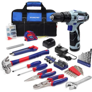 WORKPRO 12V Cordless Drill and Home Tool Kit 177 Pieces Combo Kit with 14inch Tool Bag