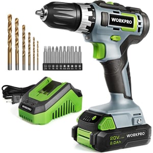 imageWORKPRO 20V Cordless DrillDriver Kit 38 182 Torque Setting Variable Speed 20 Ah Liion Battery and 1 Hour Fast Charger