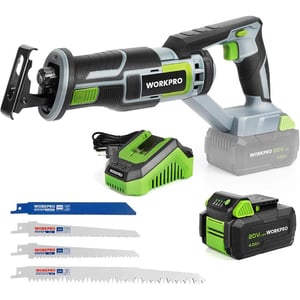 imageWORKPRO Cordless Reciprocating Saw 20V 40Ah Battery 1inch Stroke Length 4 Saw Blades for Wood ampamp Metal Cutting Included