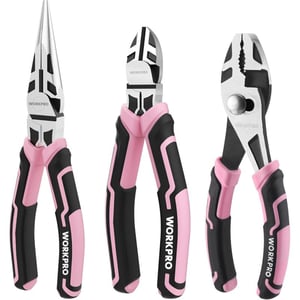 imageWORKPRO 3Piece Pliers Set Pink Pliers Tool Set Including Needle Nose Pliers Diagonal Cutting Pliers and Slip Joint Pliers for Plumbing Automotive and General Applications  Pink Ribbon