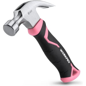 imageWORKPRO 8 oz Claw Hammer with Fiberglass Handle All Purpose Hammer with Forged Hardened Steel Head Smooth Face ampamp Shock Reduction Grip  Pink Ribbon8oz