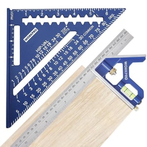 imageWORKPRO Aluminum Alloy Carpenter Square and ZincAlloy Square Ruler Set  7 in Rafter Layout Tool and 12 in Combination Square Combo