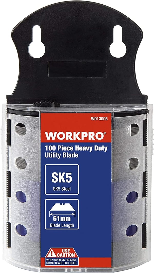 WORKPRO Utility Knife Blades SK5 Steel 100Pack with Dispenser100 Pack