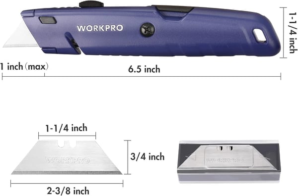 WORKPRO Retractable Box Cutters Premium Utility Knives with Blade Storage Design Quick Change Blade Razor Knife with Twine Cutter Heavy Duty All Metal Body 16 Extra SK5 Blades 2 Pack Red BlueBlue amp Red