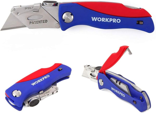 WORKPRO Folding Utility Knife QuickChange Box Cutter Blade Storage in Handle with 5 Extra Blades IncludedWORKPRO Folding Utility Knife QuickChange Box Cutter Blade Storage in Handle with 5 Extra Blades Included