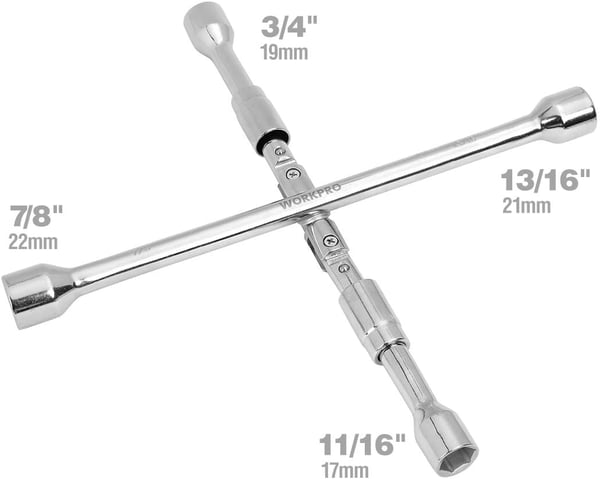 WORKPRO 14Inch Universal Folding Lug Wrench 4Way Cross WrenchWORKPRO 14Inch Universal Folding Lug Wrench 4Way Cross Wrench