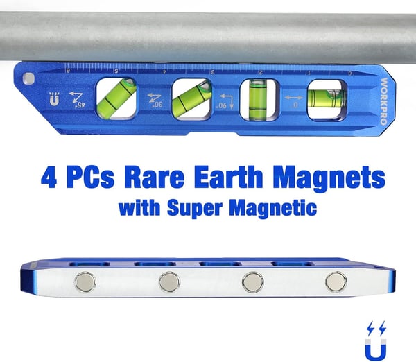 WORKPRO 8Inch Magnetic Torpedo Level Aluminum Alloy Construction 4 Bubble Vials for 0904530 Measurements Cobalt BlueWORKPRO 8Inch Magnetic Torpedo Level Aluminum Alloy Construction 4 Bubble Vials for 0904530 Measurements Cobalt Blue