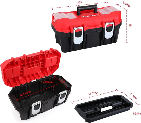 WORKPRO Tool Box Portable 16 with Removable Tray Heavy Duty Toolbox with 2 Metal Latches Rated up to 33 Lbs PP Plastic Small Tool Boxes with Lock Secured Small Parts Organizer in Lid black amp redWORKPRO Tool Box Portable 16 with Removable Tray Heavy Duty Toolbox with 2 Metal Latches Rated up to 33 Lbs PP Plastic Small Tool Boxes with Lock Secured Small Parts Organizer in Lid black amp red