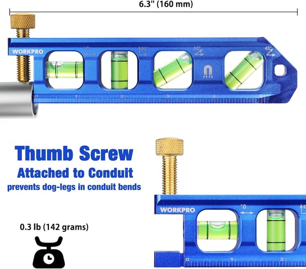 WORKPRO Conduit Bending Level Magnetic Torpedo Level Pipe Level Bubble Vials for 0903045 Measurements Aluminum Alloy Construction 63inch Cobalt BlueWORKPRO Conduit Bending Level Magnetic Torpedo Level Pipe Level Bubble Vials for 0903045 Measurements Aluminum Alloy Construction 63inch Cobalt Blue