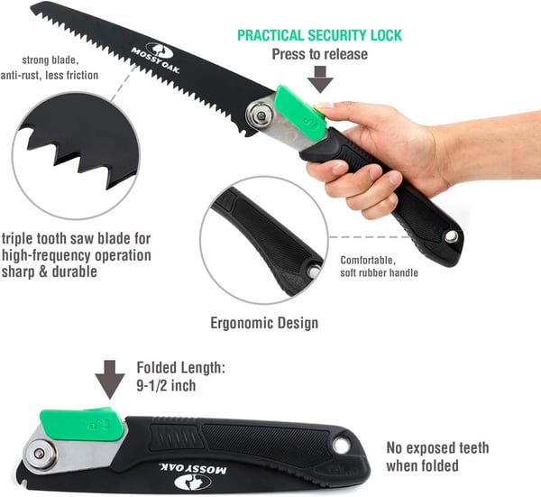 MOSSY OAK Folding Saw  7 Inch Pruning Hand Saw with Pouch D6A  M2 Bimetal Saw Blade Hunting Saw Foldable for Deer Tree Wood and Limb Cutting712 inches