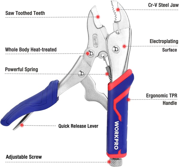 WORKPRO 2piece Locking Pliers Set CRV Steel Locking Pliers 7 Inch Curved Jaw Locking Plier and 612 Inch Long Nose Locking Plier Quick Release Fit for Clamping Twisting WeldingWORKPRO 2piece Locking Pliers Set CRV Steel Locking Pliers 7 Inch Curved Jaw Locking Plier and 612 Inch Long Nose Locking Plier Quick Release Fit for Clamping Twisting Welding