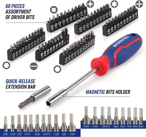 WORKPRO 39Piece Drive Socket Set 1438 CRV Metric and Imperial Sockets with QuickRelease Ratchet Wrench Compact Sockets Set for Car Repair192 Pieces