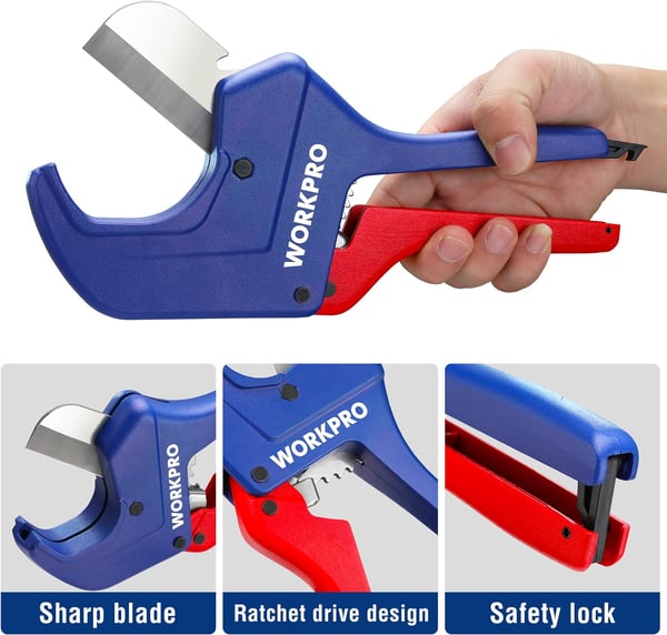 WORKPRO Ratchet PVC Pipe Cutter Tool Up to 212 Pex Cutting Tool for Cutting PEX PVC PPR and Plastic Hoses with Sharp 5Cr15MoV Stainless Steel Blades Suitable for Home Repairs and Plumbers21263mm