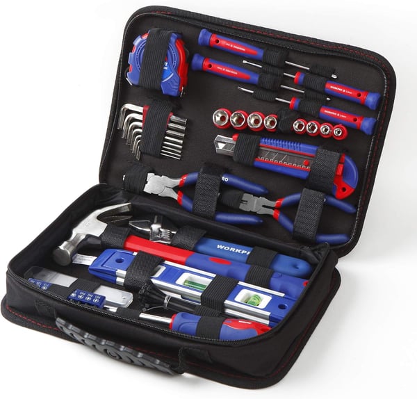 WORKPRO Home Tool Kit 100 Piece Kitchen Drawer Household Hand Tool Set with Easy Carrying PouchWORKPRO Home Tool Kit 100 Piece Kitchen Drawer Household Hand Tool Set with Easy Carrying Pouch