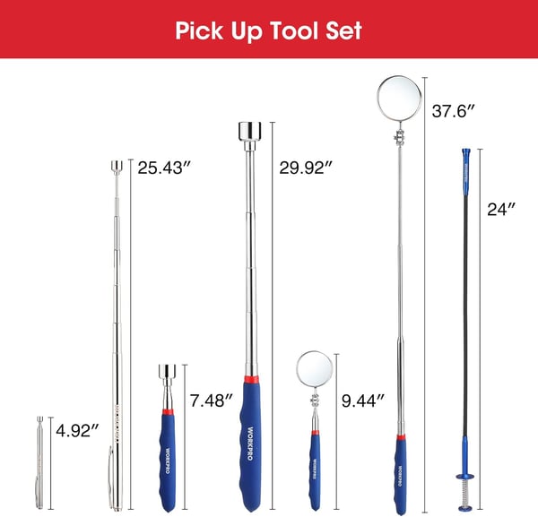 WORKPRO 4PC Telescoping Magnetic Pick Up Tool Kit Includes Telescoping Inspection Mirror 2PC Magnetic Pick Up Tool And Four Claw Grabber Tool Pick Up Grab Tool Set For Auto RepairWORKPRO 4PC Telescoping Magnetic Pick Up Tool Kit Includes Telescoping Inspection Mirror 2PC Magnetic Pick Up Tool And Four Claw Grabber Tool Pick Up Grab Tool Set For Auto Repair