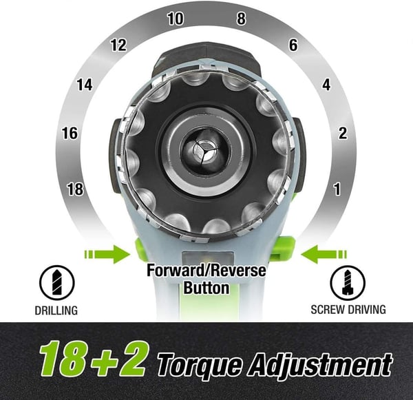 imageWORKPRO 20V Cordless DrillDriver Kit 38 182 Torque Setting Variable Speed 20 Ah Liion Battery and 1 Hour Fast Charger