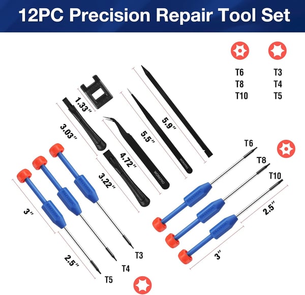 WORKPRO 12 in 1 Torx Screwdriver Set with T3 T4 T5 T6 T8 T10 Security Torx Bit amp Precision Magnetic Screwdrivers TweezersPry Bars Spudger for Eyeglass Watch Computer Phone with CaseWORKPRO 12 in 1 Torx Screwdriver Set with T3 T4 T5 T6 T8 T10 Security Torx Bit amp Precision Magnetic Screwdrivers TweezersPry Bars Spudger for Eyeglass Watch Computer Phone with Case