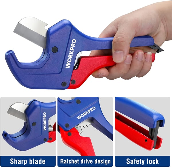 WORKPRO Ratchet PVC Pipe Cutter Tool Up to 212 Pex Cutting Tool for Cutting PEX PVC PPR and Plastic Hoses with Sharp 5Cr15MoV Stainless Steel Blades Suitable for Home Repairs and Plumbers15842mm