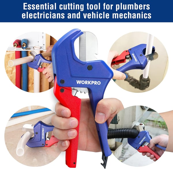 WORKPRO Ratchet PVC Pipe Cutter Tool Up to 212 Pex Cutting Tool for Cutting PEX PVC PPR and Plastic Hoses with Sharp 5Cr15MoV Stainless Steel Blades Suitable for Home Repairs and Plumbers15842mm