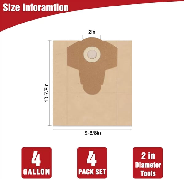 imageWORKPRO 4 Gallon Dust Collection Bag For W125088AE 4 Gallon Vacuum Cleaner  4 Pack