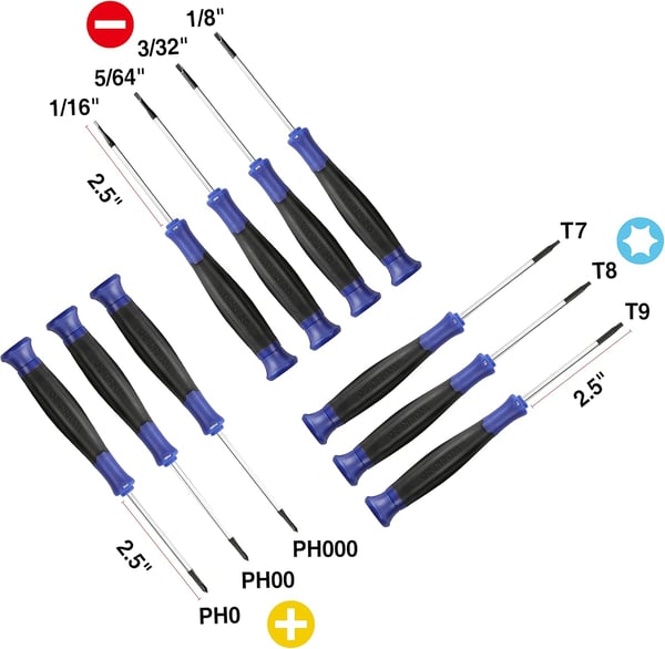 imageWORKPRO 10Piece Precision Screwdriver Set with Pink Pouch Phillips Slotted Torx Star Magnetic Tip Small Screwdriver Repair Kit for Eyeglass Watch Computer Laptop and Phone  Pink RibbonBlue Precision