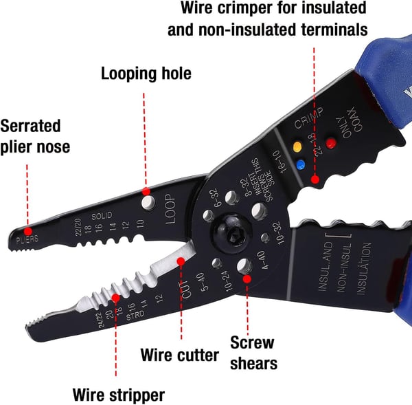 WORKPRO 8Inch Wire Stripper MultiTool Wire Cutter for Stripping Cutting and Crimping W091033AEWORKPRO 8Inch Wire Stripper MultiTool Wire Cutter for Stripping Cutting and Crimping W091033AE