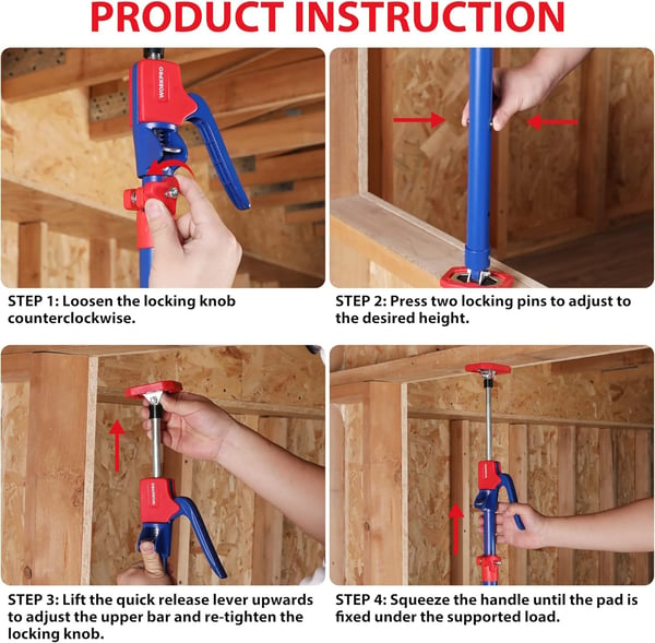 WORKPRO Cabinet Jack Support Pole 54114 Inches Steel Telescopic Quick Support Rod Adjustable 3rd Hand Support System with 154 lbs Capacity for Cabinet Jack Drywall Jackamp Cargo Bars 2Pack54114 2PC