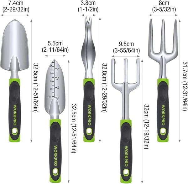 WORKPRO Garden Tool Set 5 Pieces Gardening Work Gifts Cast Aluminum Outdoor Hand Tools Kit for Men and Women Including Trowel Transplanter Weeder Hand Fork CultivatorGreen