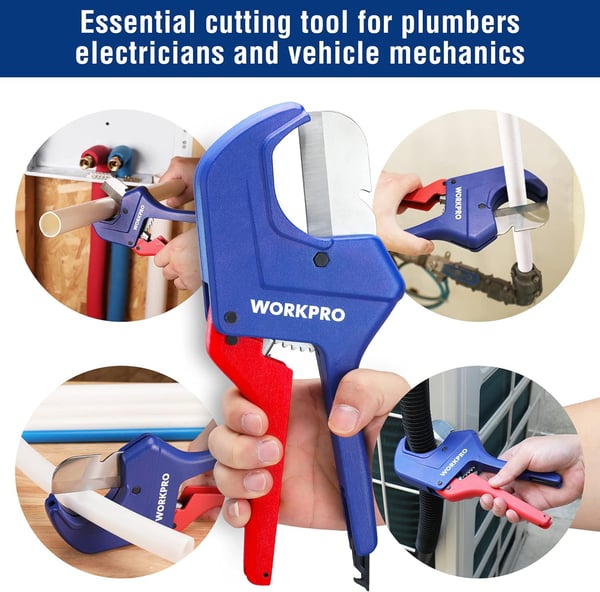 WORKPRO Ratchet PVC Pipe Cutter Tool Up to 212 Pex Cutting Tool for Cutting PEX PVC PPR and Plastic Hoses with Sharp 5Cr15MoV Stainless Steel Blades Suitable for Home Repairs and Plumbers21263mm