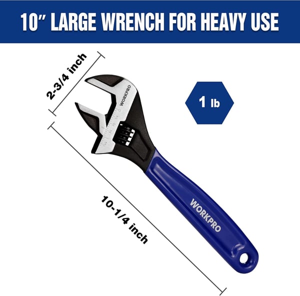 WORKPRO 2piece Adjustable Wrench Set 6Inch amp 10Inch Wrenches Wide Jaw Black Oxide Wrench With Cushion Grip Metric amp SAE Scales CrV Steel for Home Garage Workshop10 inch