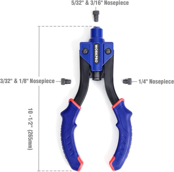 WORKPRO 10Inch Pop Rivet Gun Heavy Duty Riveter with 3 Interchangeable Heads 3 Nosepieces and 100pcs Rivets 5in1 Hand Riveter Set for Metal Plastic Repairing Truck Bed Fixing Highway SignWORKPRO 10Inch Pop Rivet Gun Heavy Duty Riveter with 3 Interchangeable Heads 3 Nosepieces and 100pcs Rivets 5in1 Hand Riveter Set for Metal Plastic Repairing Truck Bed Fixing Highway Sign