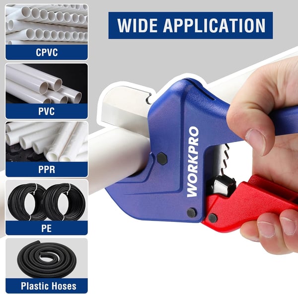 WORKPRO Ratchet PVC Pipe Cutter Tool Up to 212 Pex Cutting Tool for Cutting PEX PVC PPR and Plastic Hoses with Sharp 5Cr15MoV Stainless Steel Blades Suitable for Home Repairs and Plumbers21263mm