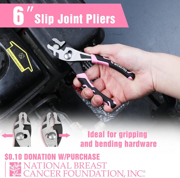 WORKPRO 3Piece Pliers Set Pink Pliers Tool Set Including Needle Nose Pliers Diagonal Cutting Pliers and Slip Joint Pliers for Plumbing Automotive and General Applications  Pink RibbonWORKPRO 3Piece Pliers Set Pink Pliers Tool Set Including Needle Nose Pliers Diagonal Cutting Pliers and Slip Joint Pliers for Plumbing Automotive and General Applications  Pink Ribbon