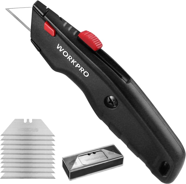 WORKPRO Premium Utility Knife 2PC Retractable All Metal Heavy Duty Box Cutter Quick Change Blade Razor Knife with 10 Extra BladesBlack