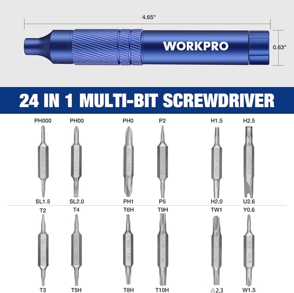 WORKPRO 24in1 Precision Screwdriver Pen Style MultiBit Screwdriver Glasses Screwdriver with S2 Steel Small Screwdriver Bits Ideal for Eyeglass Watch Laptop Phone Jewelry and Electronic BlueBlue