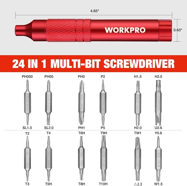 WORKPRO 24in1 Precision Screwdriver Pen Style MultiBit Screwdriver Glasses Screwdriver with S2 Steel Small Screwdriver Bits Ideal for Eyeglass Watch Laptop Phone Jewelry and Electronic BlueRed