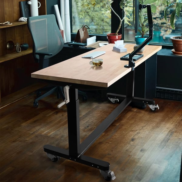 WORKPRO 60 Height Adjustable Work Table with Crank Handle and Casters 60 x 24 Wooden Top Standing Desk Workbench Heights from 2938 500 Lbs Load Capacity for Garage Office Home4FT Height Adjustable