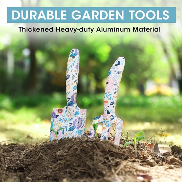 WORKPRO Aluminum Garden Tool Set 4PCS Heavy Duty Hand Garden Tools with Box Include Trowel Rake Pruner Garden Gloves Floral and Insect Printing Garden GiftsWhite