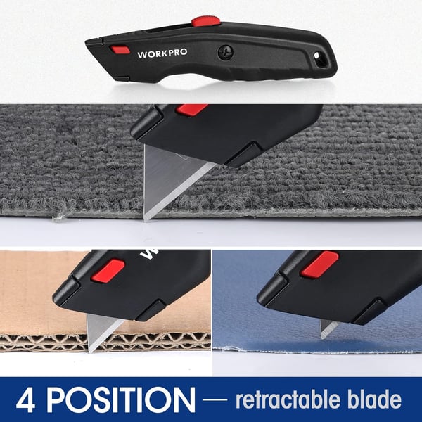 WORKPRO Premium Utility Knife Retractable All Metal Heavy Duty Box Cutter Quick Change Blade Razor Knife with 10 Extra Blades2 Black