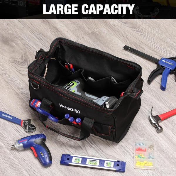 WORKPRO 16inch Close Top Wide Mouth Tool Storage Bag with Water Proof Rubber Base W081022A 16Storage Tool Bag 14 inch