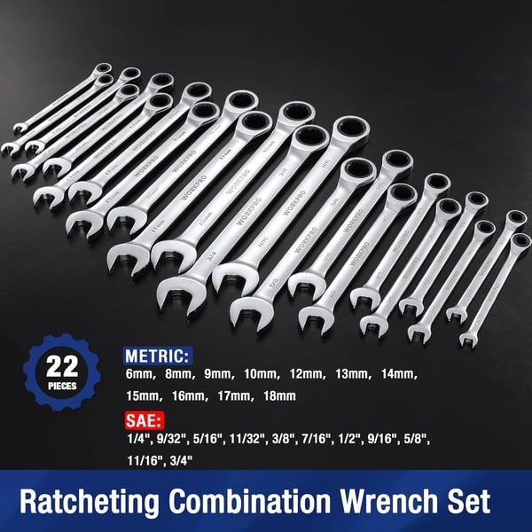 WORKPRO 22Piece Ratcheting Combination Wrench Set 72 Teeth Combo Ratchet Wrenches Set with Organizer Box Metric 618mm amp SAE 1434WORKPRO 22Piece Ratcheting Combination Wrench Set 72 Teeth Combo Ratchet Wrenches Set with Organizer Box Metric 618mm amp SAE 1434