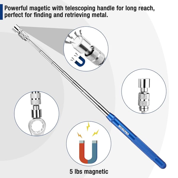 WORKPRO 2in1 Telescoping Inspection Mirror with Telescoping Magnetic PickUp Tool Round Mirror Extendable Mirror up to 30in NonSlip Handle 360 Inspection Mirror Telescoping Swivel HeadWORKPRO 2in1 Telescoping Inspection Mirror with Telescoping Magnetic PickUp Tool Round Mirror Extendable Mirror up to 30in NonSlip Handle 360 Inspection Mirror Telescoping Swivel Head