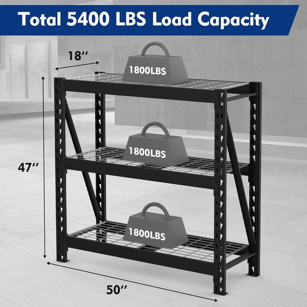 WORKPRO 3Tier Garage Shelving Unit Heavy Duty 5400 LBS Load Capacity Metal Storage Rack 50W x 18D x 47H Height Adjustable Industrial Shelving for Garage Warehouse Shop1 50u201DW x 47u201DH x 18u201DD